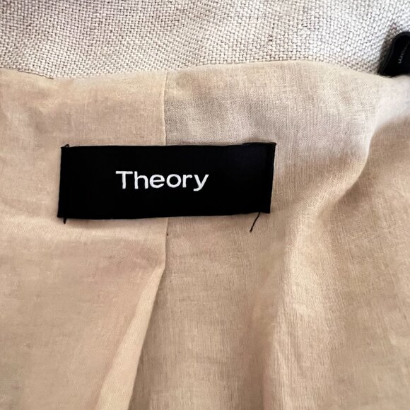 THEORY Women’s Linen Belted Shrunken Motorcycle Jacket - Beige. Size: XS - Picture 7 of 9